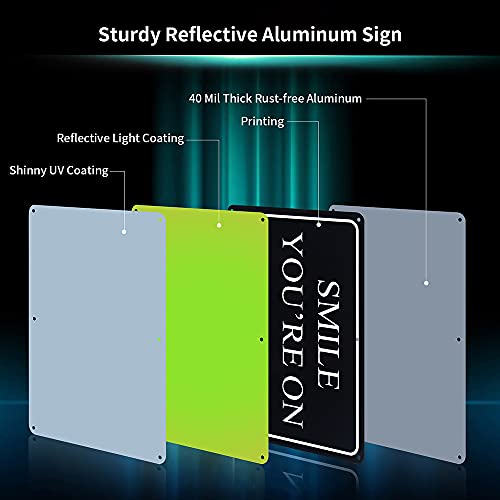 Enjoyist 2 Pack Smile You're On Camera, 10"x 7" .04" Aluminum Reflective Sign - Rust Free, UV Protected & Weatherproof - Image 2
