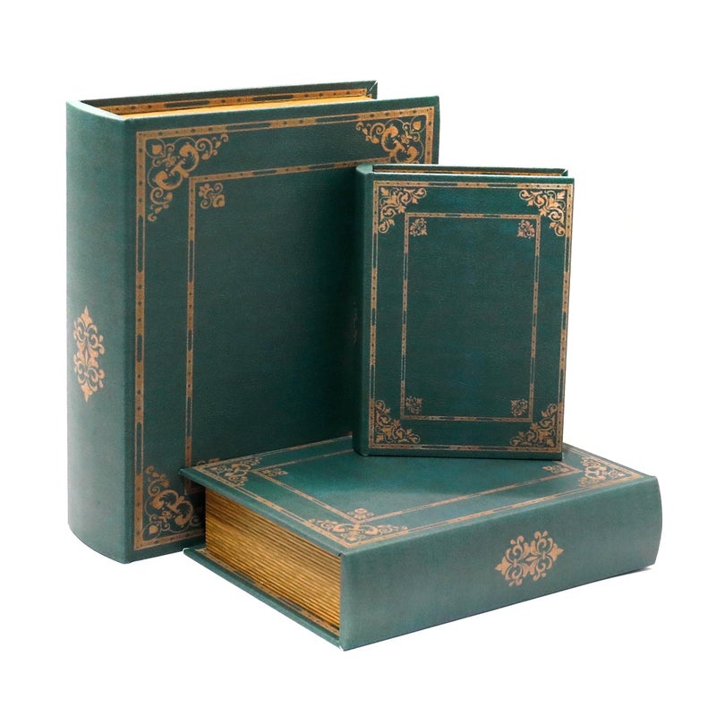 Jolitac Wooden Decorative Book Boxes 3-Pack - Vintage Style Secret Storage Boxes Handcrafted Wooden Storage Containers with Rustic Magnetic Closure for Jewelry & Keepsakes (Vintage Green) - Image 1