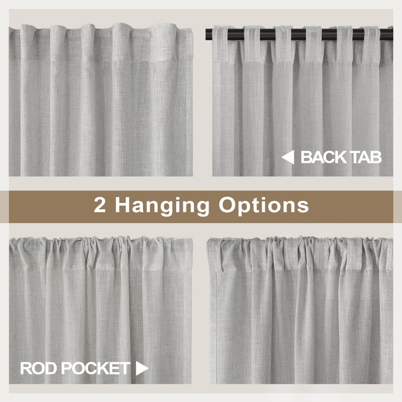 Pitalk Farmhouse Kitchen Curtains 30 Inch Length for Small Bedroom Back Tab Pocket Light Breathable Linen Cafe Tiers Boho Casual Semi Transparent Short Half Window Curtains for Bathroom 30x30 Light Gray Grey - Image 4