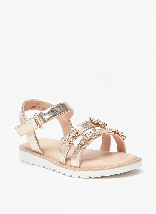 جونيورز Girls Bow Embellished Sandals With Hook And Loop Closure