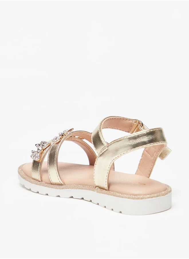 جونيورز Girls Bow Embellished Sandals With Hook And Loop Closure