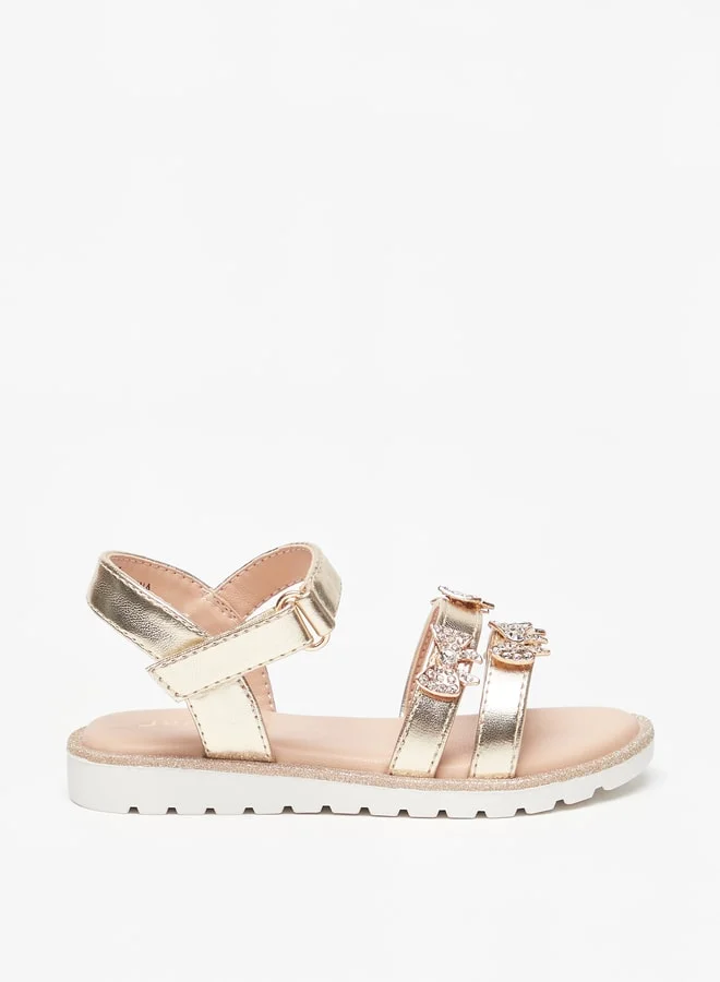 JUNIORS Girls Bow Embellished Sandals With Hook And Loop Closure