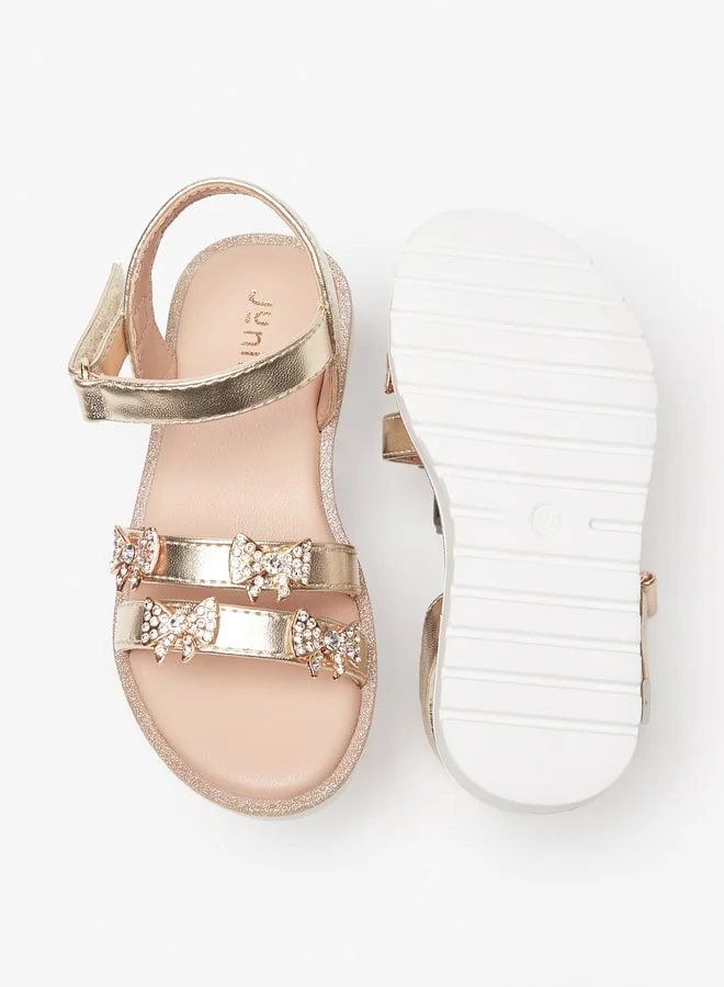 JUNIORS Girls Bow Embellished Sandals With Hook And Loop Closure