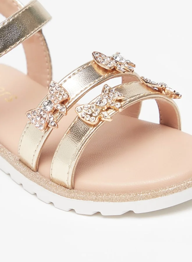 JUNIORS Girls Bow Embellished Sandals With Hook And Loop Closure