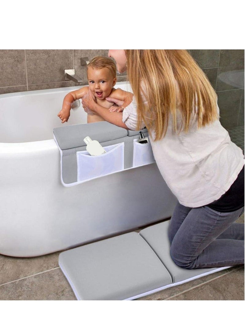 Baby Bath Kneeler and Elbow Rest Pad Set Foam Bath Kneeling Pad Neoprene Foam Bath Kneeling Pad for Bathing Baby with Bath Toy Storage for Tub Thick  Soft Quick Drying Non-Slip - Image 1