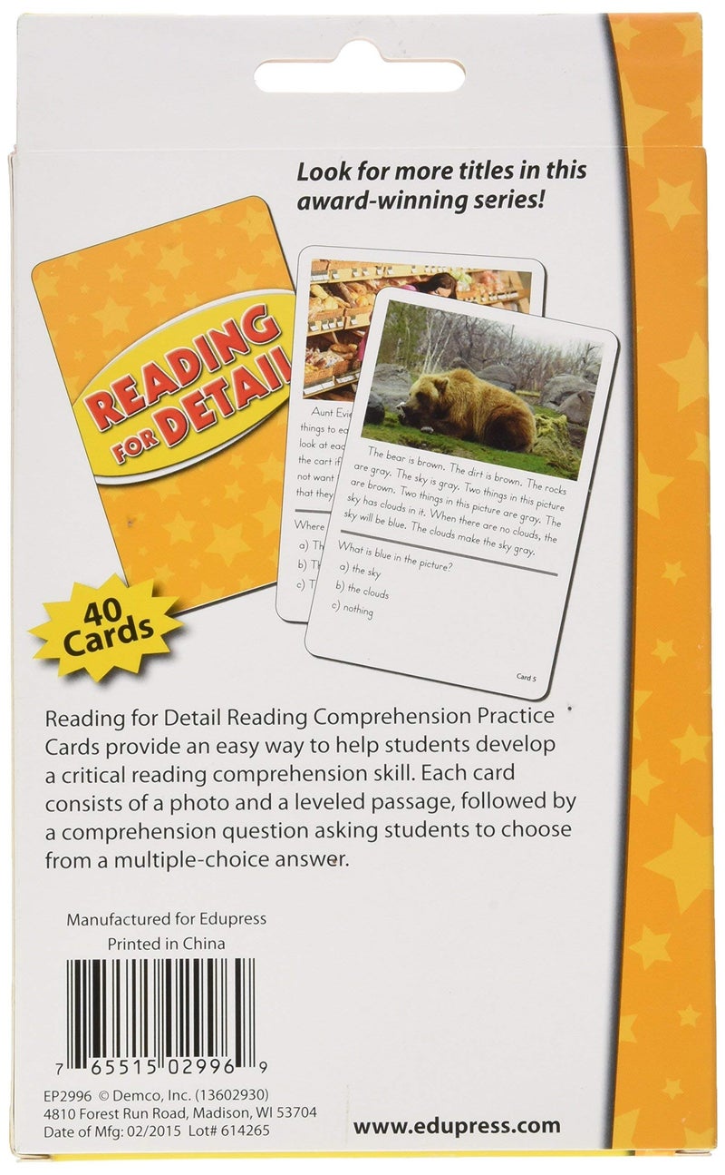 Edupress Reading Comprehension Practice Cards, Reading for Detail, Yellow Level (EP62996) - Image 3