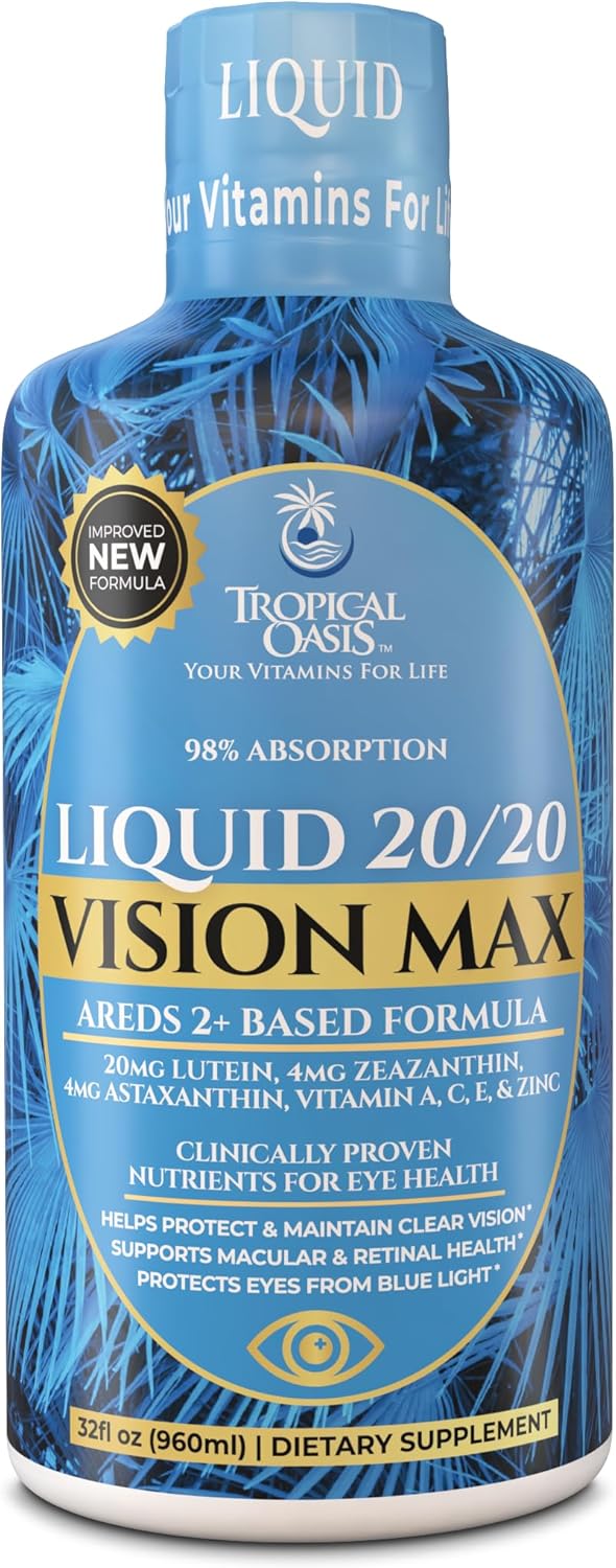 Tropical Oasis Liquid 2020 Vision  Eye Vitamin Formula w20mg Lutein 4mg Zeaxanthin 4mg Astaxanthin for Vision Support Max Absorption Great Taste  No Pills to Swallow 32 Serv 32oz - Image 1
