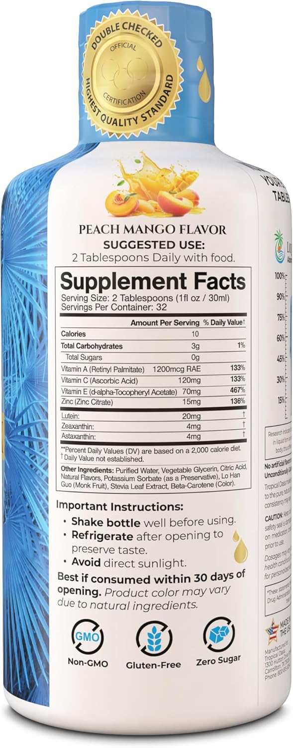 Tropical Oasis Liquid 2020 Vision  Eye Vitamin Formula w20mg Lutein 4mg Zeaxanthin 4mg Astaxanthin for Vision Support Max Absorption Great Taste  No Pills to Swallow 32 Serv 32oz - Image 2