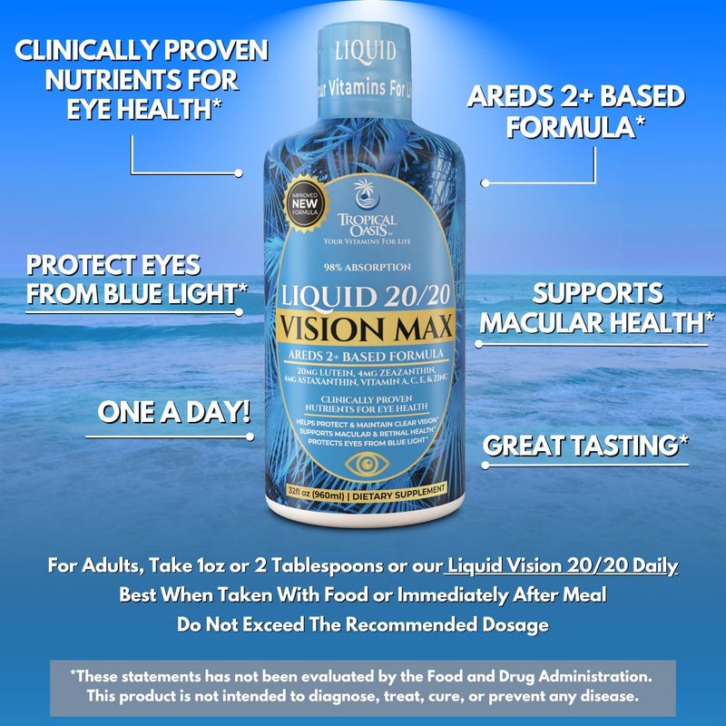 Tropical Oasis Liquid 2020 Vision  Eye Vitamin Formula w20mg Lutein 4mg Zeaxanthin 4mg Astaxanthin for Vision Support Max Absorption Great Taste  No Pills to Swallow 32 Serv 32oz - Image 3