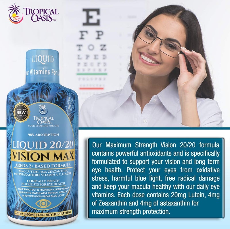 Tropical Oasis Liquid 2020 Vision  Eye Vitamin Formula w20mg Lutein 4mg Zeaxanthin 4mg Astaxanthin for Vision Support Max Absorption Great Taste  No Pills to Swallow 32 Serv 32oz - Image 4