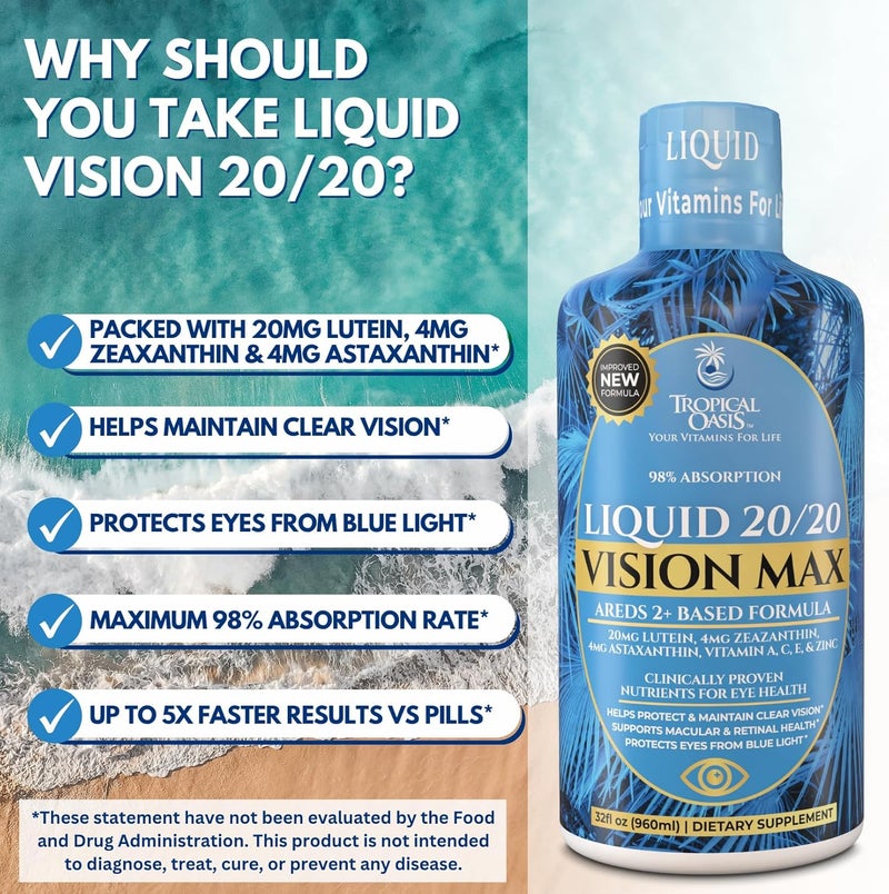 Tropical Oasis Liquid 2020 Vision  Eye Vitamin Formula w20mg Lutein 4mg Zeaxanthin 4mg Astaxanthin for Vision Support Max Absorption Great Taste  No Pills to Swallow 32 Serv 32oz - Image 5