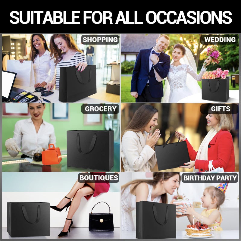 EUSOAR Large Black Gift Bags, 20pcs 12.5"x4.5"x11" Kraft Paper Black Shopping Bags with Handles Bulk, Merchandise Retail Wrapping Bags for Business, Craft Grocery, Boutique, Party Favor, Wedding - Image 5