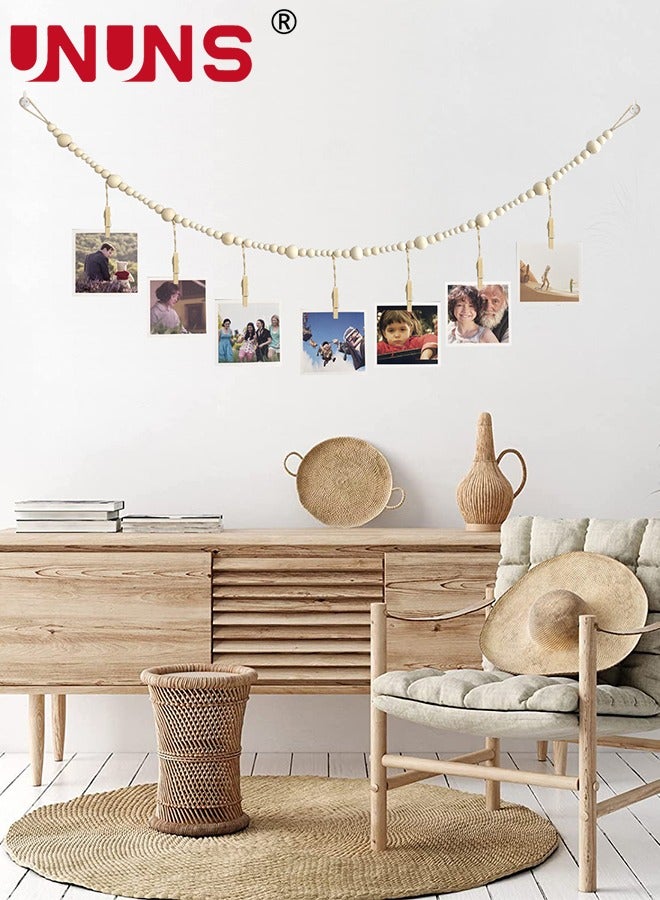 UNUNS 2 Pack Hanging Photo Display,Wooden Bead Garland With 7 Clips,Boho Style Collage Photo Frame Decoration For  Rustic Country Home,Dorms,Classrooms,Bedrooms - Image 3