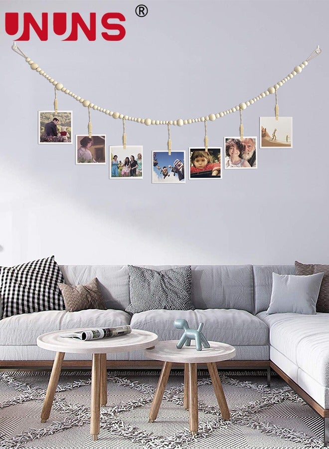 UNUNS 2 Pack Hanging Photo Display,Wooden Bead Garland With 7 Clips,Boho Style Collage Photo Frame Decoration For  Rustic Country Home,Dorms,Classrooms,Bedrooms - Image 4