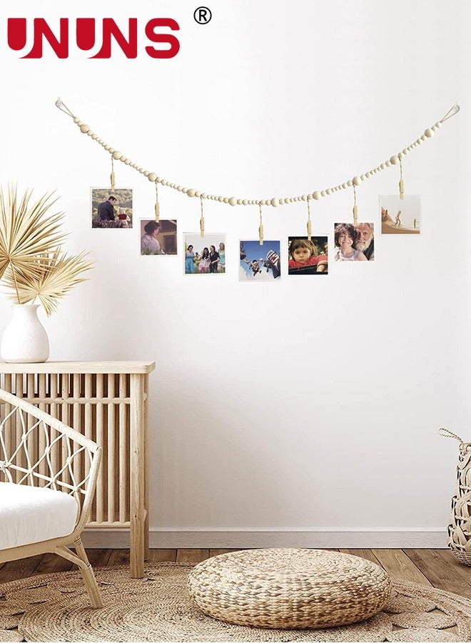 UNUNS 2 Pack Hanging Photo Display,Wooden Bead Garland With 7 Clips,Boho Style Collage Photo Frame Decoration For  Rustic Country Home,Dorms,Classrooms,Bedrooms - Image 5