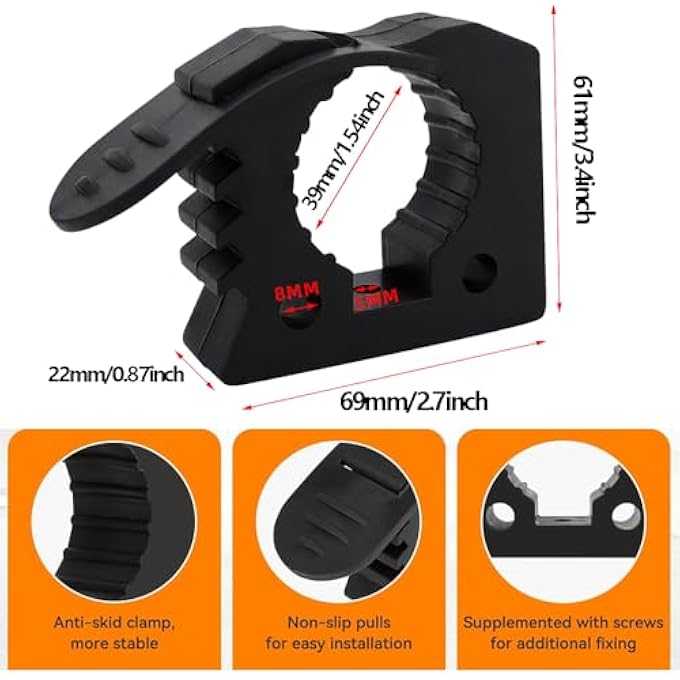 rayihni 4 Pcs Quick-Release Rubber Clamps, Adjustable Mount Brackets for 1-1/5 to 1-4/7 Diameter Tools Fit for Trucks UTV ATV for Offroad 4X4 Parts Roof Rack Shovel Holder, Black - Image 3