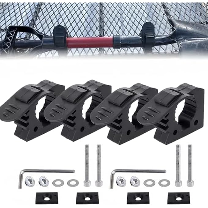 rayihni 4 Pcs Quick-Release Rubber Clamps, Adjustable Mount Brackets for 1-1/5 to 1-4/7 Diameter Tools Fit for Trucks UTV ATV for Offroad 4X4 Parts Roof Rack Shovel Holder, Black - Image 1