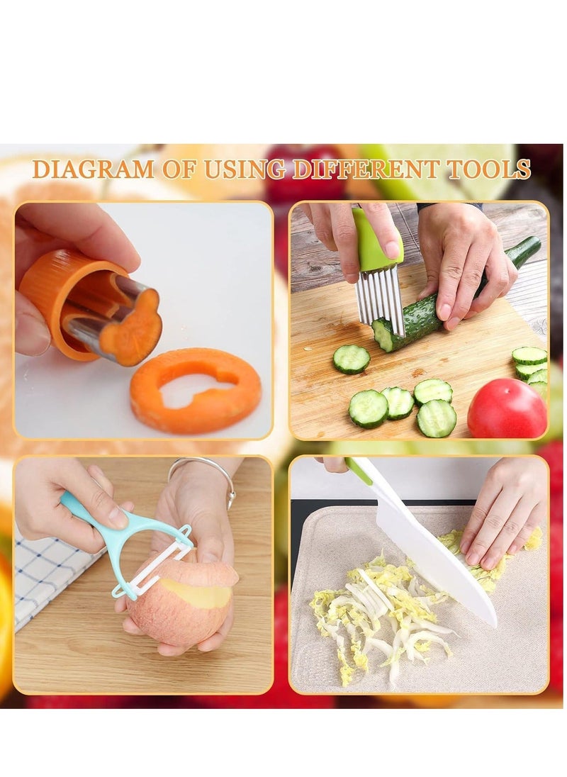Generic - Wooden Kids Kitchen Knife, 17 Pieces Kids Knife Montessori Toy Set, Include Wood Kids Safe Knife, Serrated Edges Plastic Toddler Knife, Crinkle Cutter, Sandwich Cutter, Y Peeler, Cutting Board - Image 1