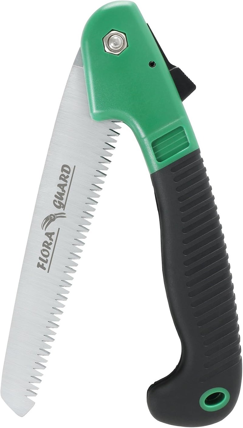 FLORA GUARD 7.7-Inch Folding Hand Saw, Pruning Saw with Trible-Cut Razor Teeth for Wood Cutting, Tree Trimming, Professional Camping Gardening Tools (Green) - Image 1