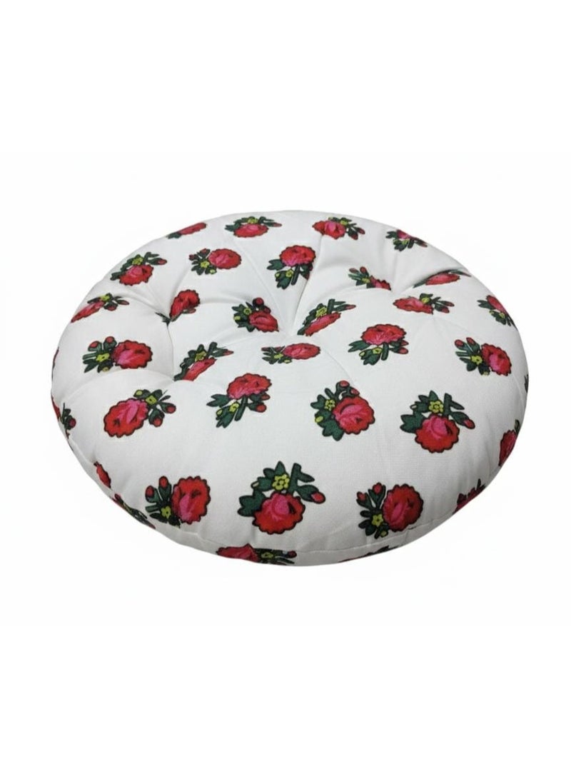 أي كي دي سي وسادة دائرية مزخرفة بنقشة زهور من AKDC للأريكة والكرسي الجانبي - قماش قطني أبيض، 45×7 سم - Image 1