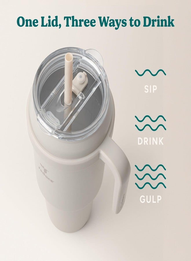 REDUCE Reusable 50 oz Cold1 Water Tumbler - Ergonomic Handle - Double-Wall Insulation - Sturdy Desktop/Tabletop Mug with Lid and Straw - BPA-Free - Stainless Steel for Gym, Home, Office - Casa Blanca - Image 5