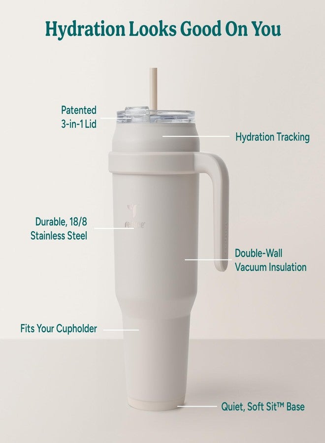 REDUCE Reusable 50 oz Cold1 Water Tumbler - Ergonomic Handle - Double-Wall Insulation - Sturdy Desktop/Tabletop Mug with Lid and Straw - BPA-Free - Stainless Steel for Gym, Home, Office - Casa Blanca - Image 4