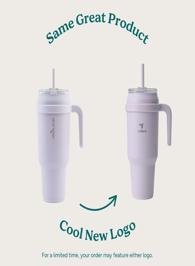 REDUCE Reusable 50 oz Cold1 Water Tumbler - Ergonomic Handle - Double-Wall Insulation - Sturdy Desktop/Tabletop Mug with Lid and Straw - BPA-Free - Stainless Steel for Gym, Home, Office - Casa Blanca - Image 2