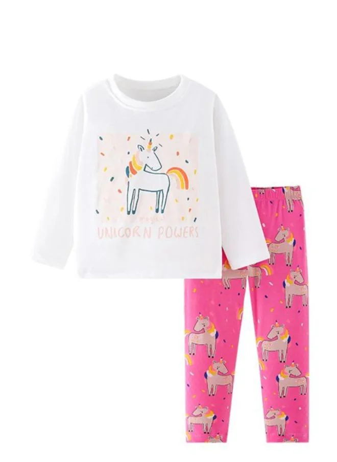 YUNIQEE White Crew Neck Long Sleeve Printed Top With Leggings
