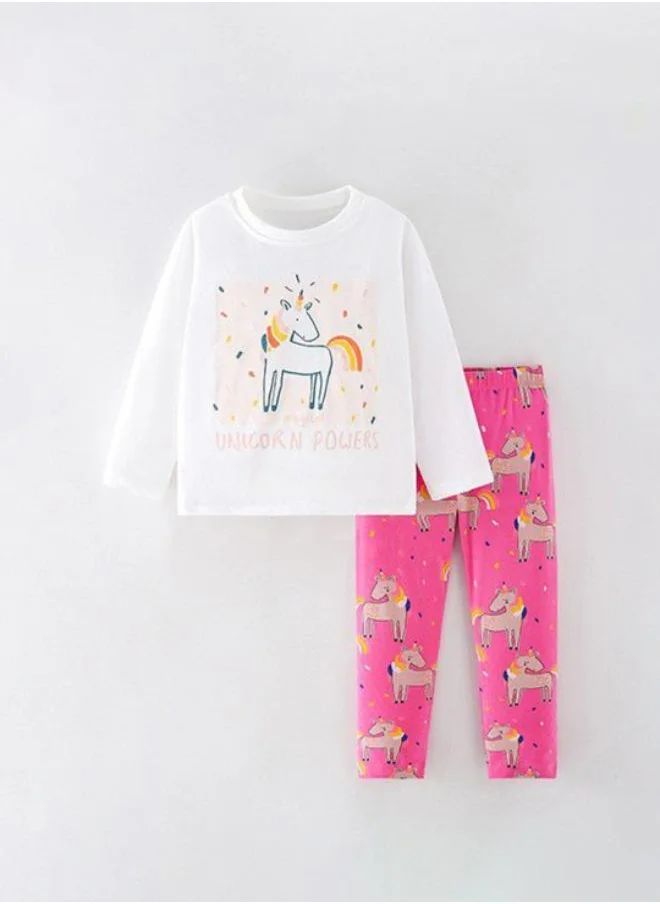 يونيكي White Crew Neck Long Sleeve Printed Top With Leggings