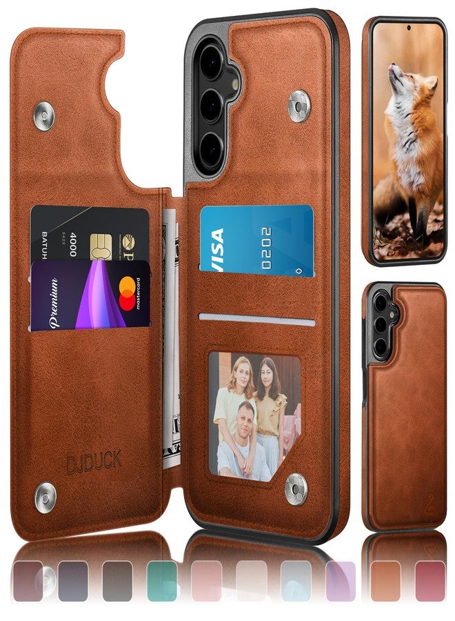 DJDUCK Designed for Samsung Galaxy S24 Case Wallet with Card Holder, [Magnetic Clasp Folio Cover] [RFID Blocking Leather Protection] Shockproof Women Men Cases for Samsung S24 Light Brown - Image 1