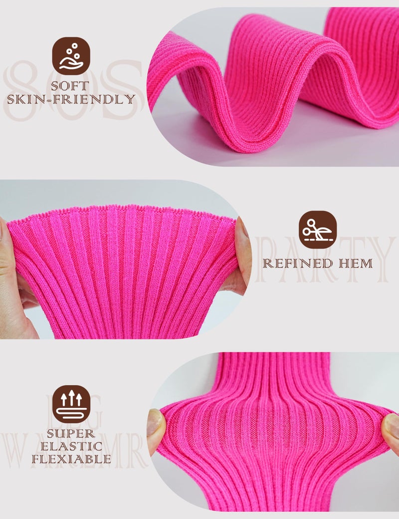 v28 Women Juniors 80s Eighty's Ribbed Leg Warmers for Party Sports(Rose) - Image 3