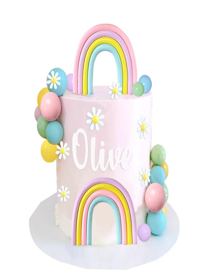 DiDida Rainbow Daisy Flower Pastel Balls Cake Topper Set - 40 Pcs, Boho Rainbow Birthday - Image 3