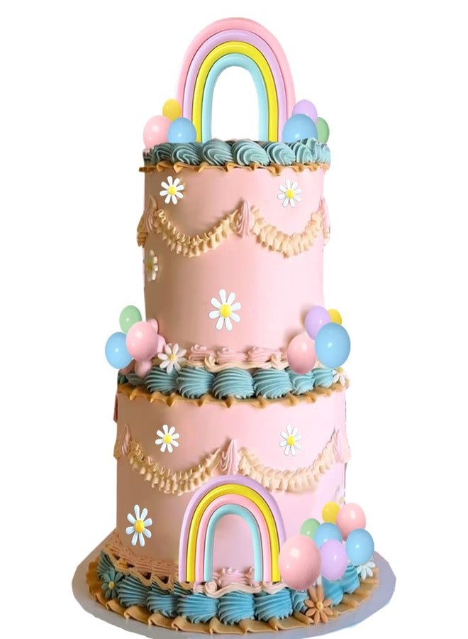 DiDida Rainbow Daisy Flower Pastel Balls Cake Topper Set - 40 Pcs, Boho Rainbow Birthday - Image 5