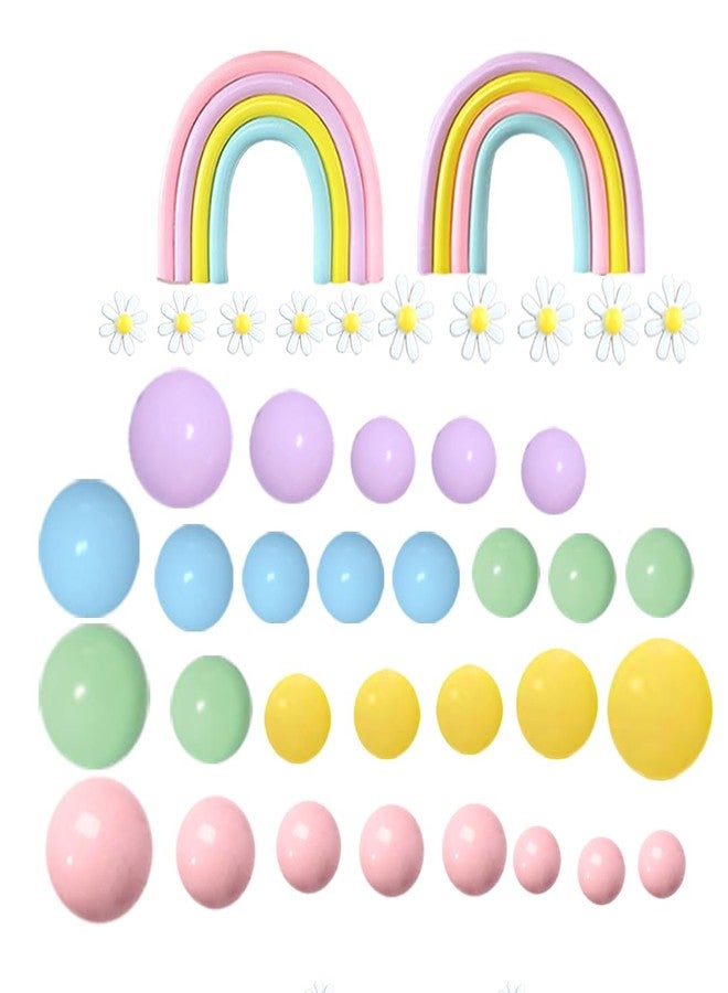 DiDida Rainbow Daisy Flower Pastel Balls Cake Topper Set - 40 Pcs, Boho Rainbow Birthday - Image 2