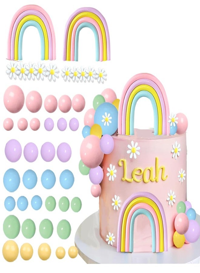 DiDida Rainbow Daisy Flower Pastel Balls Cake Topper Set - 40 Pcs, Boho Rainbow Birthday - Image 1