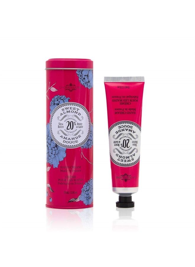 La Chatelaine Hand Cream Tin | 20% Organic Shea Butter, Argan Oil & Calendula | Moisturizing & Nourishing | 2.3 Oz (Sweet Almond)