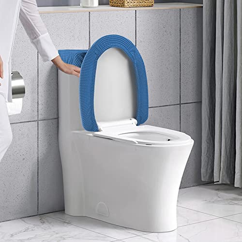 AZHCHKE Toilet Lid Cover and Toilet Tank Cover Stretch Toilet Covers Set for Bathroom, Polyester Spandex Jacquard Fabric, Machine Washable, with Elastic Bottom, Blue - Image 5