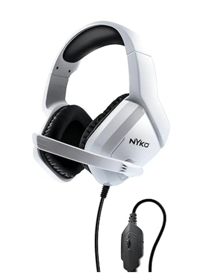 Nyko NP5-4500 Wired Headset for PlayStation 5 - Lightweight Headphones w/Adjustable Microphone - Compatible w/ PS4, PS5, Nintendo Switch, Xbox One and Xbox X|S - PlayStation 5 Accessories (White) - Image 1