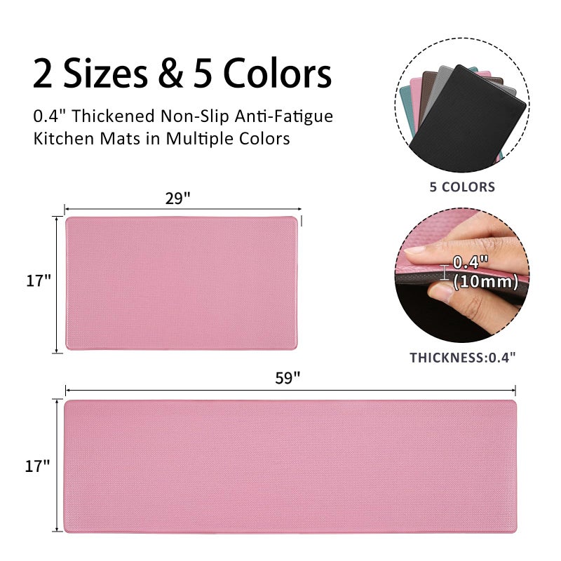 AUTODECO Kitchen Mats and Rugs Set of 2 - Cushioned Anti-Fatigue Kitchen Rug for Floor Washable 17"x29" +17"x59", PinkRed - Image 2