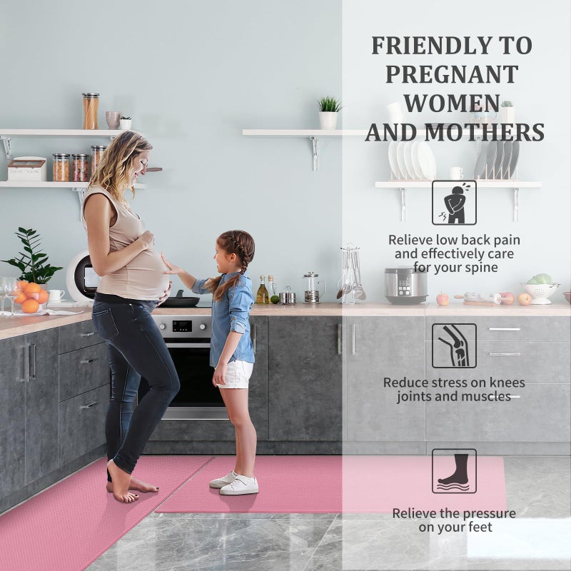 AUTODECO Kitchen Mats and Rugs Set of 2 - Cushioned Anti-Fatigue Kitchen Rug for Floor Washable 17"x29" +17"x59", PinkRed - Image 5