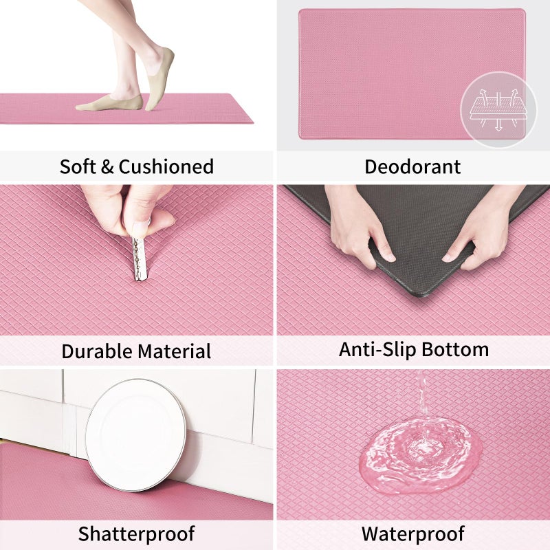 AUTODECO Kitchen Mats and Rugs Set of 2 - Cushioned Anti-Fatigue Kitchen Rug for Floor Washable 17"x29" +17"x59", PinkRed - Image 4