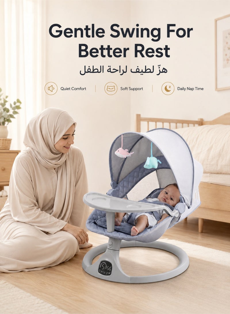 دنزوز مهد كهربائي متأرجح للأطفال الرضع، سرير متأرجح ذكي، 5 سرعات، يعمل بالمحول والبطارية، يدعم البلوتوث، تحكم عن بعد - Image 2
