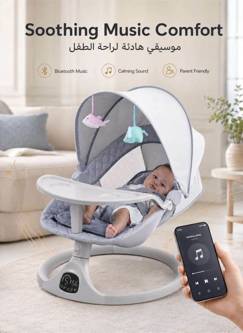 دنزوز مهد كهربائي متأرجح للأطفال الرضع، سرير متأرجح ذكي، 5 سرعات، يعمل بالمحول والبطارية، يدعم البلوتوث، تحكم عن بعد - Image 4
