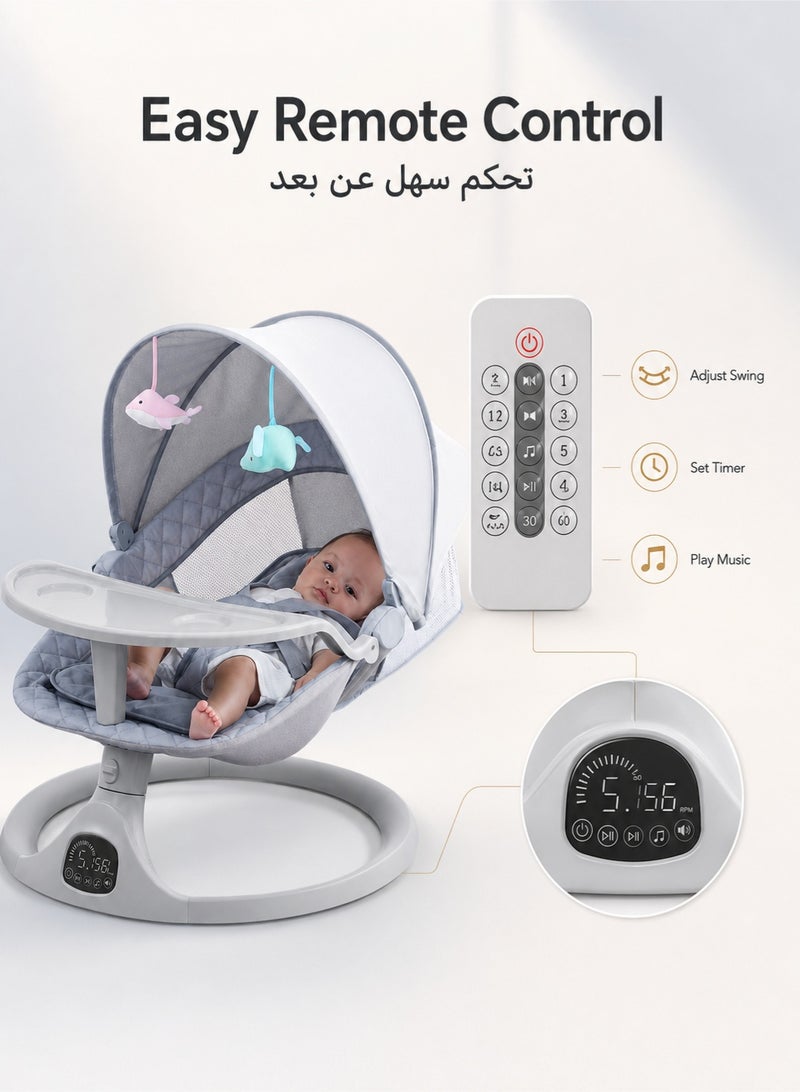 دنزوز مهد كهربائي متأرجح للأطفال الرضع، سرير متأرجح ذكي، 5 سرعات، يعمل بالمحول والبطارية، يدعم البلوتوث، تحكم عن بعد - Image 3