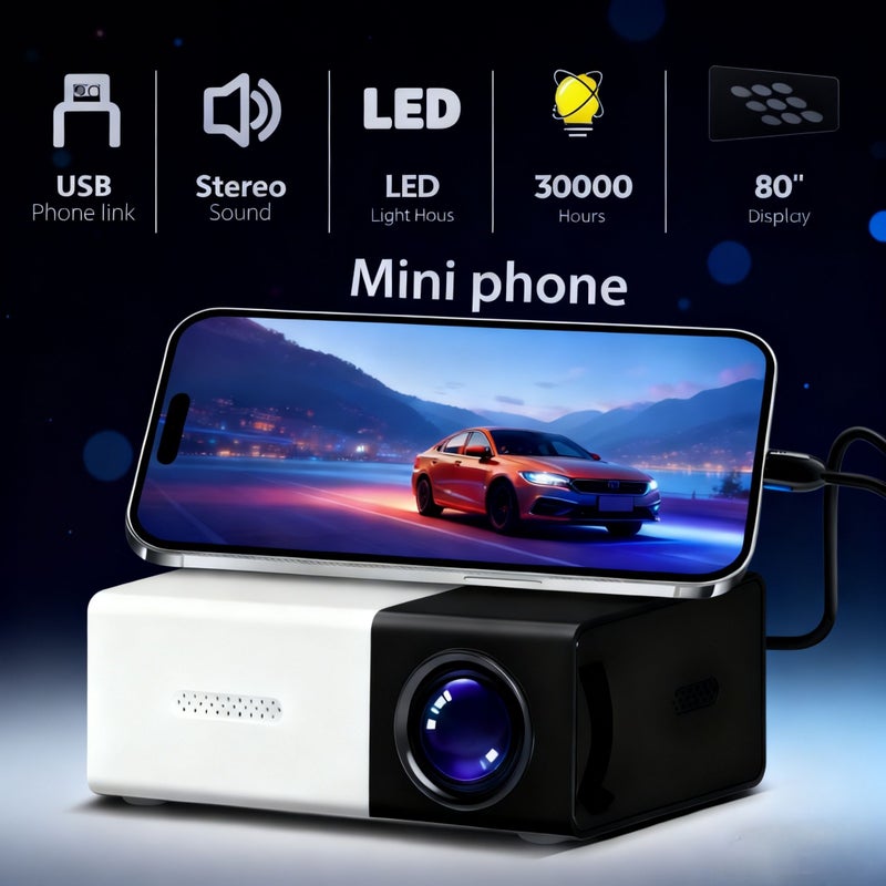 1080P Mini LED Projector Black 240P Resolution Compatible with Phone USB SD Input 16:9 Aspect Ratio Remote Included Home Theater Christmas Halloween Thanksgiving Gift - Image 1
