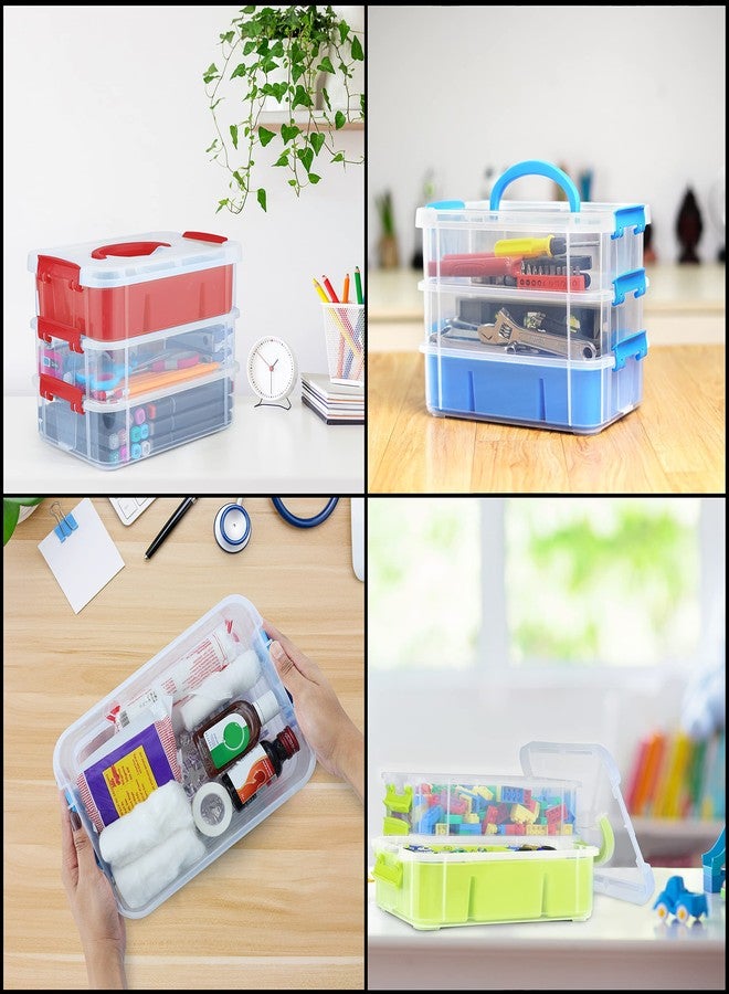ABOUT SPACE 3 Tier Virgin Plastic Carry Box for Storage with Removable Tray - Transparent Medicine Organizer with Lid & Latch Buckles Stackable Box for Stationery (Assorted - L 26 x B 17 x H 19 cm) - Image 4