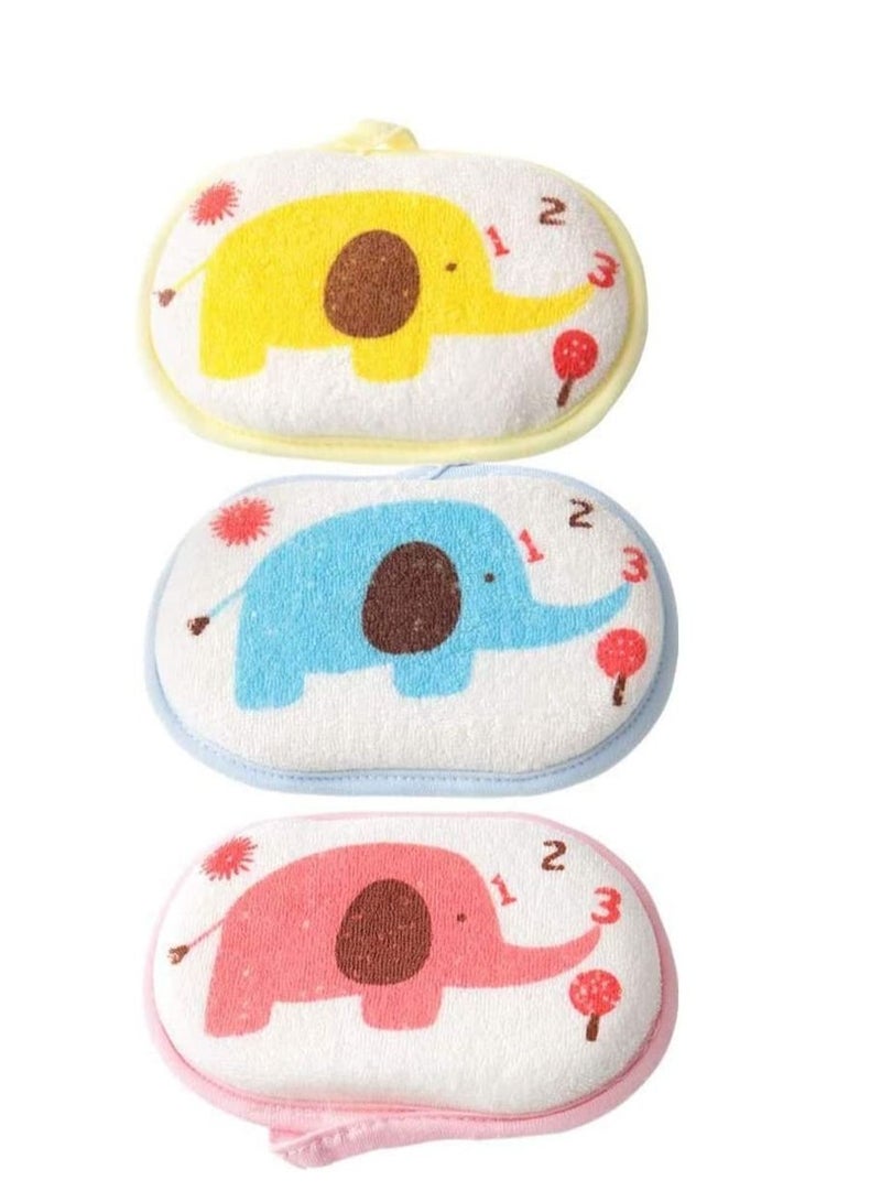 SYOSI Baby Bath Sponge, Soft Foam Scrubber Natural Sponge for Bathing, Shower Scrubber Body Sponge Cute Soft Cotton Baby Bath Foam Rub Shower Sponge for Kids Babies Men Women, Set of 3 - Image 1