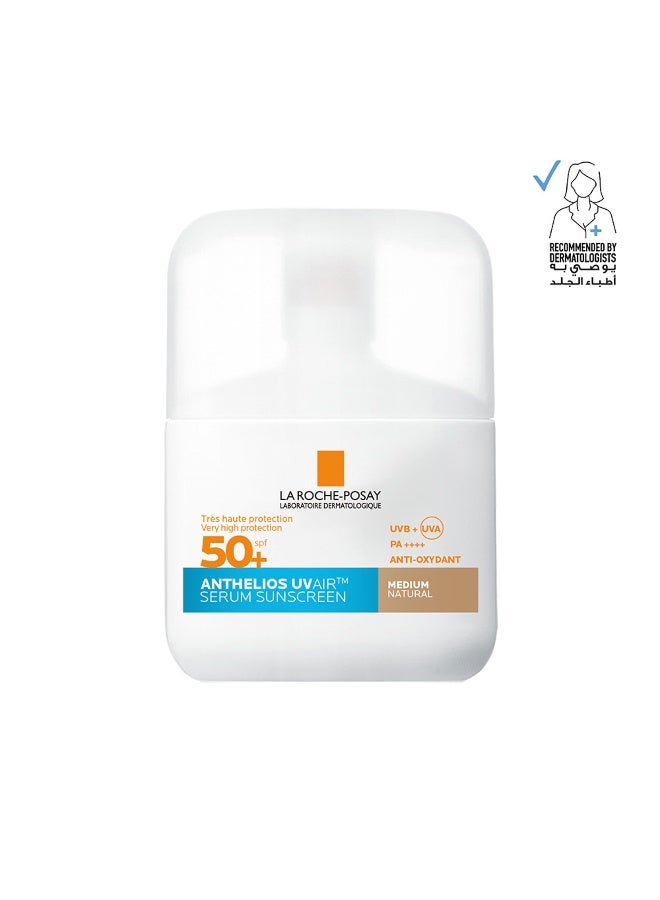 لاروش بوزيه أنثيليوس UVAir سيروم واقي الشمس لون طبيعي متوسط +SPF 50 مع النياسيناميد، واقي يومي للوجه للرجال والنساء، قوام خفيف كالهواء بلمسة نهائية غير مرئية لجميع أنواع البشرة، 50 مل - Image 1