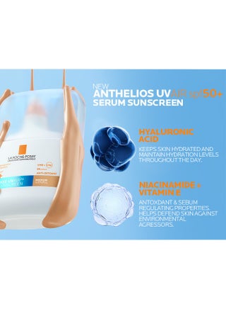 لاروش بوزيه أنثيليوس UVAir سيروم واقي الشمس لون طبيعي متوسط +SPF 50 مع النياسيناميد، واقي يومي للوجه للرجال والنساء، قوام خفيف كالهواء بلمسة نهائية غير مرئية لجميع أنواع البشرة، 50 مل - view 3