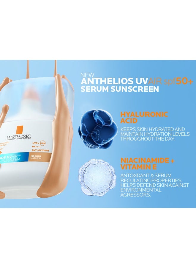 لاروش بوزيه أنثيليوس UVAir سيروم واقي الشمس لون طبيعي متوسط +SPF 50 مع النياسيناميد، واقي يومي للوجه للرجال والنساء، قوام خفيف كالهواء بلمسة نهائية غير مرئية لجميع أنواع البشرة، 50 مل - Image 3